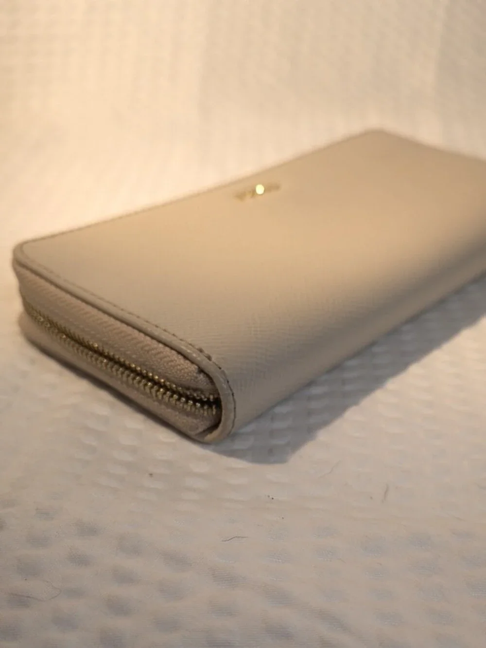 Furla Pebbled Leather Zip Wallet in Light Beige with Gold Logo (Ballerina)